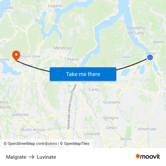 Malgrate to Luvinate map