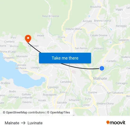 Malnate to Luvinate map