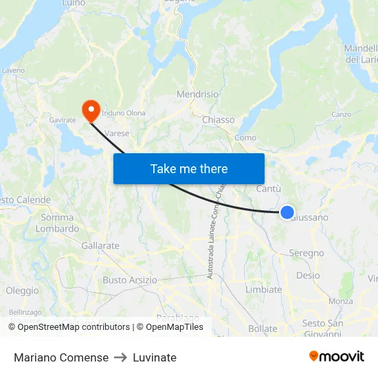 Mariano Comense to Luvinate map