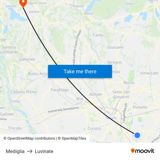 Mediglia to Luvinate map