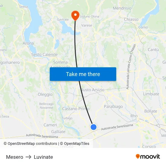 Mesero to Luvinate map