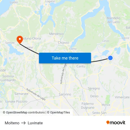 Molteno to Luvinate map