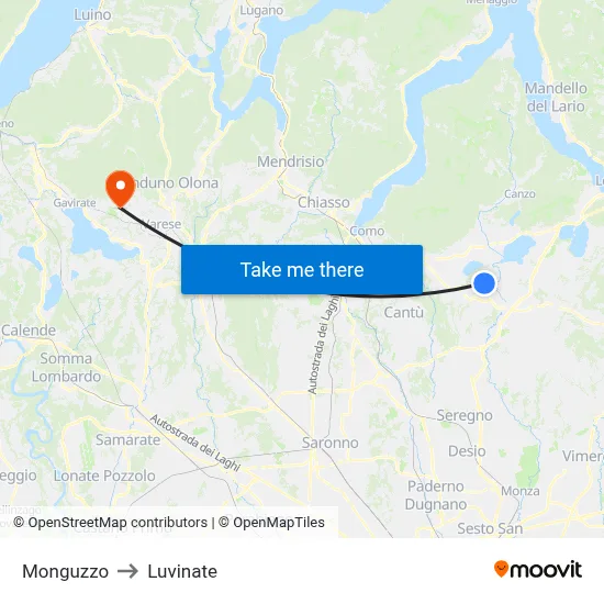 Monguzzo to Luvinate map