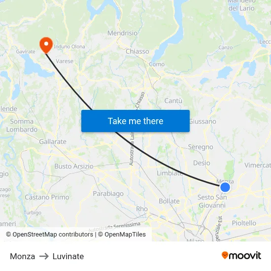 Monza to Luvinate map