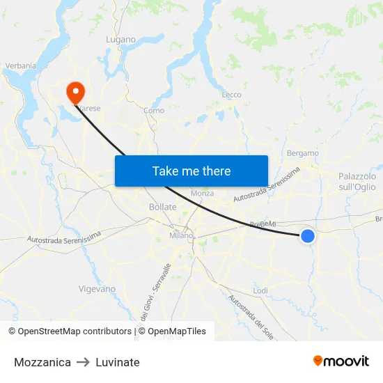 Mozzanica to Luvinate map