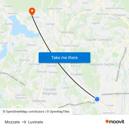 Mozzate to Luvinate map