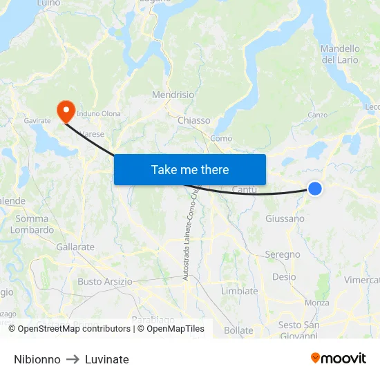 Nibionno to Luvinate map