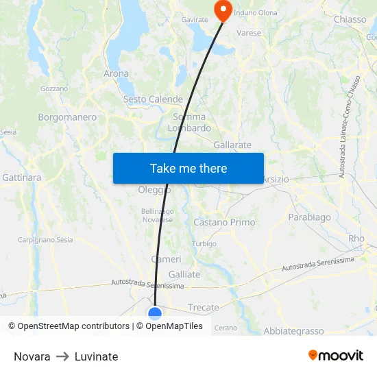 Novara to Luvinate map