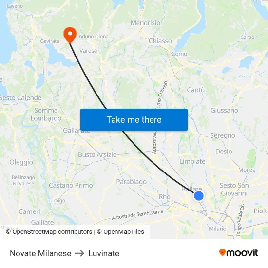 Novate Milanese to Luvinate map