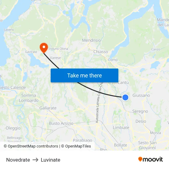 Novedrate to Luvinate map