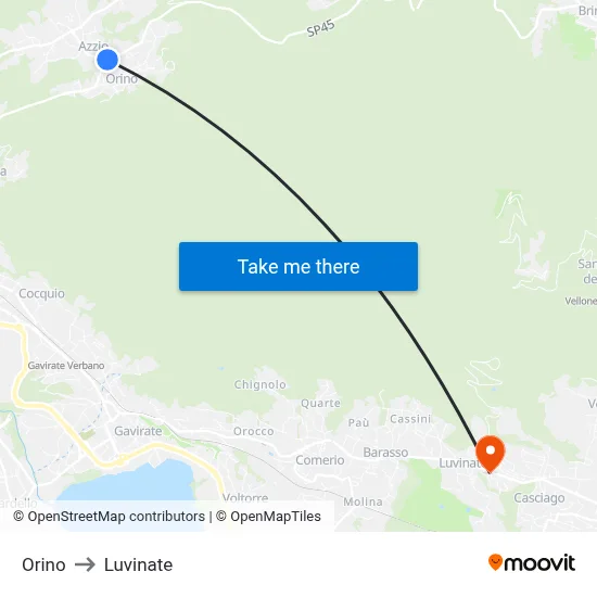 Orino to Luvinate map