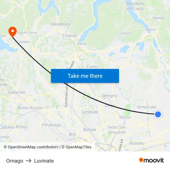 Ornago to Luvinate map