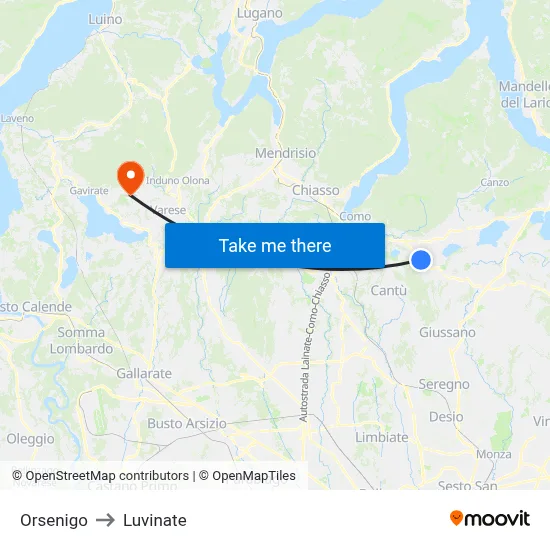 Orsenigo to Luvinate map