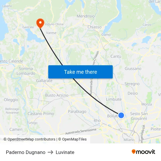 Paderno Dugnano to Luvinate map