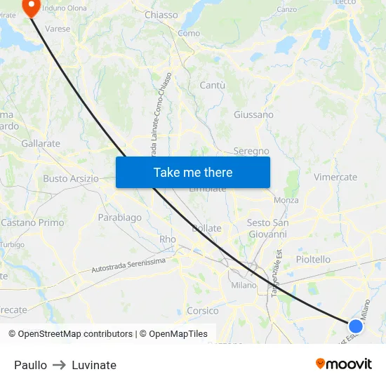 Paullo to Luvinate map