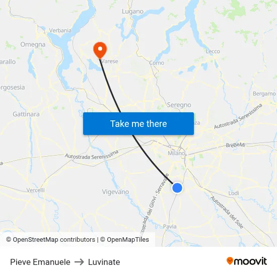 Pieve Emanuele to Luvinate map