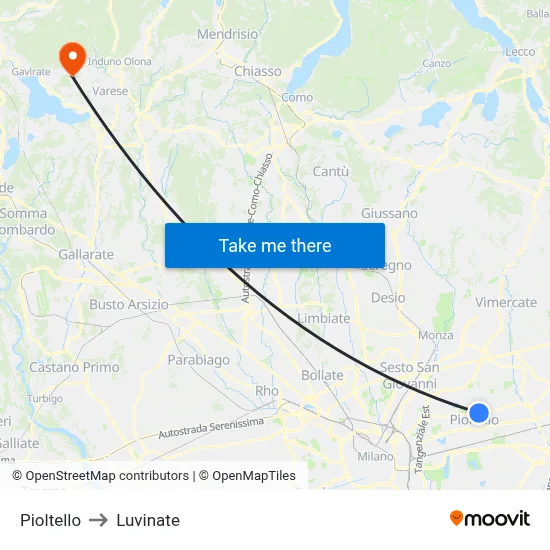 Pioltello to Luvinate map