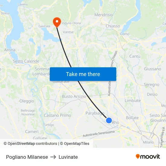 Pogliano Milanese to Luvinate map