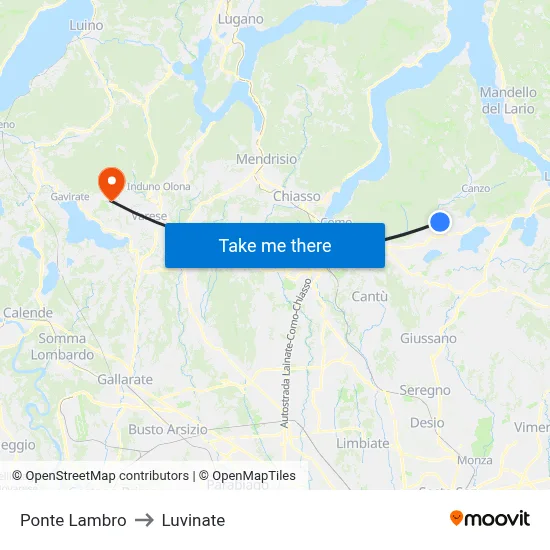 Ponte Lambro to Luvinate map