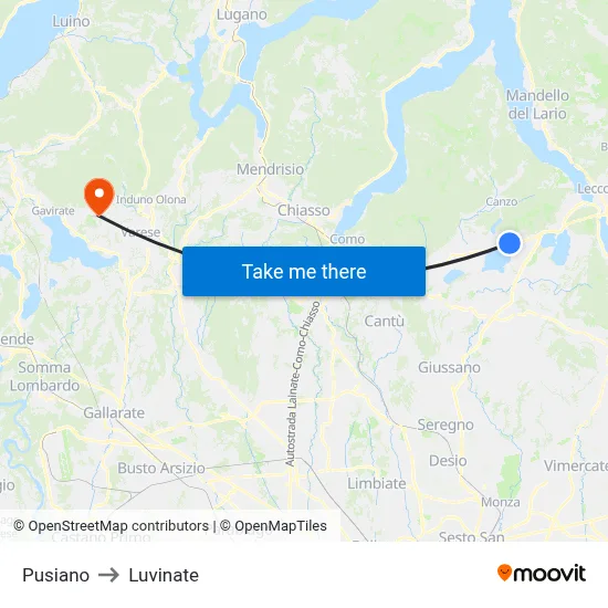 Pusiano to Luvinate map