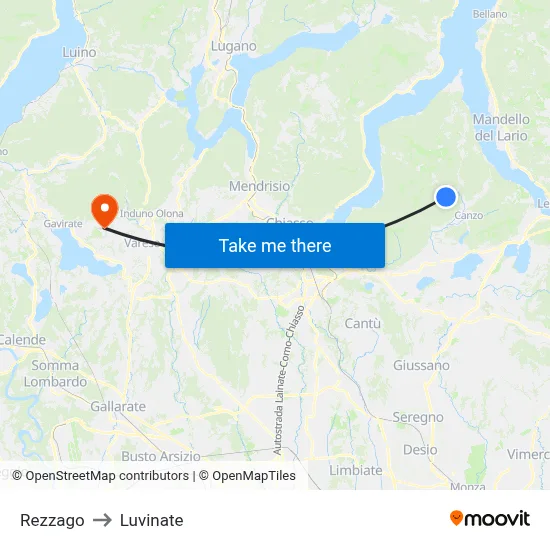 Rezzago to Luvinate map