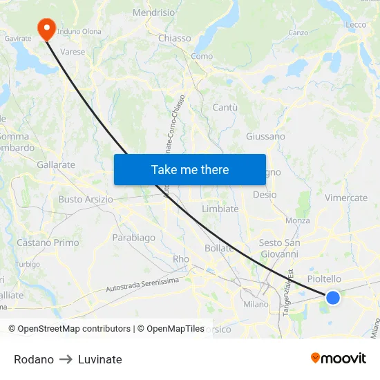 Rodano to Luvinate map