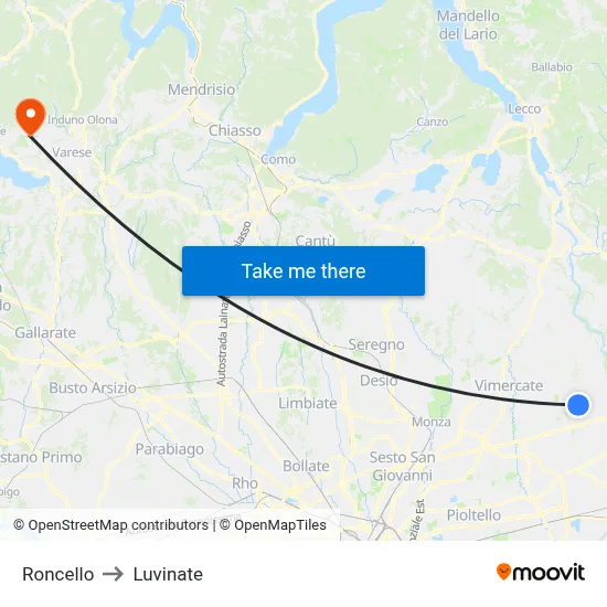 Roncello to Luvinate map