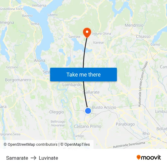 Samarate to Luvinate map