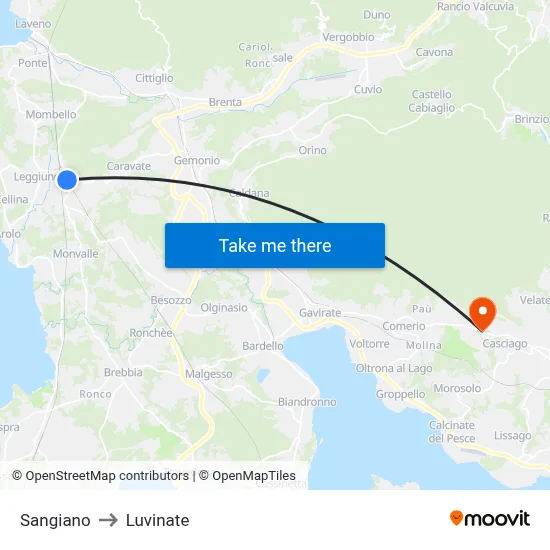 Sangiano to Luvinate map