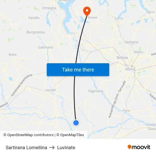 Sartirana Lomellina to Luvinate map