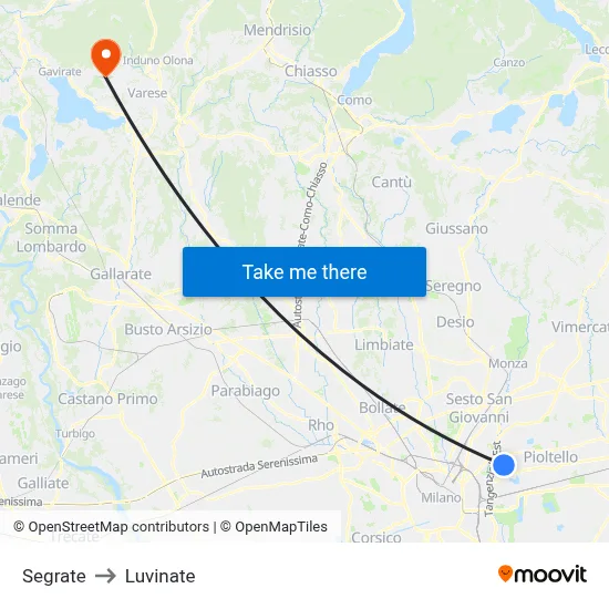 Segrate to Luvinate map