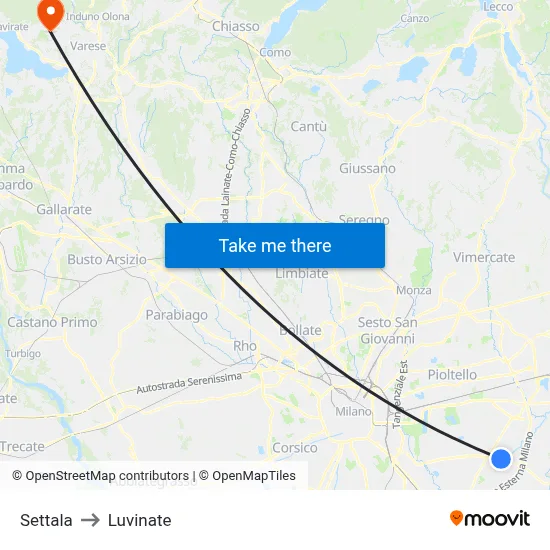 Settala to Luvinate map