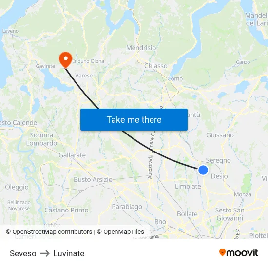 Seveso to Luvinate map