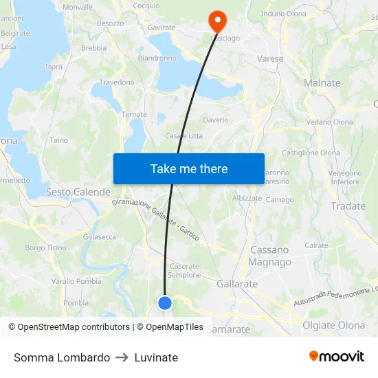 Somma Lombardo to Luvinate map