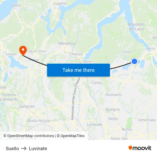 Suello to Luvinate map
