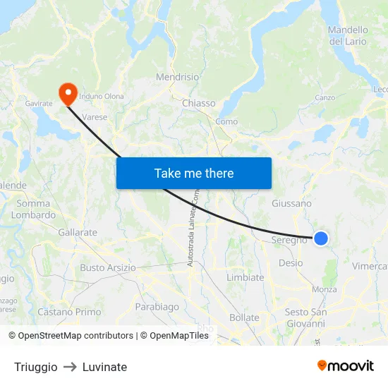 Triuggio to Luvinate map