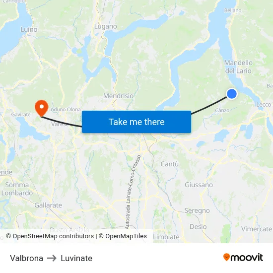 Valbrona to Luvinate map