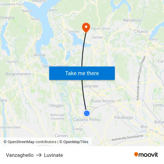 Vanzaghello to Luvinate map