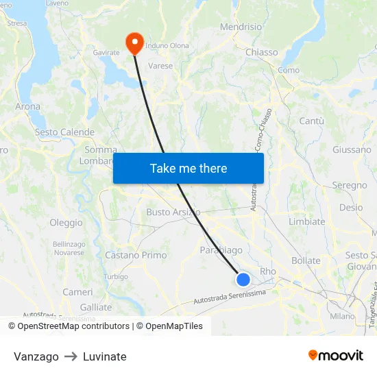 Vanzago to Luvinate map