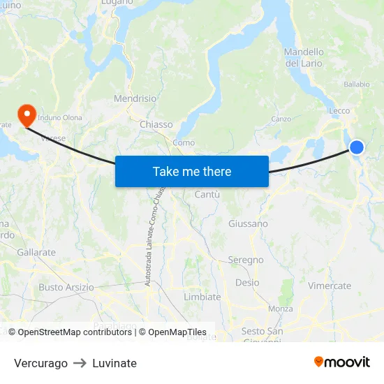 Vercurago to Luvinate map