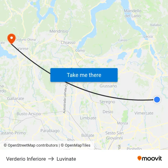 Lower Verderio to Luvinate map
