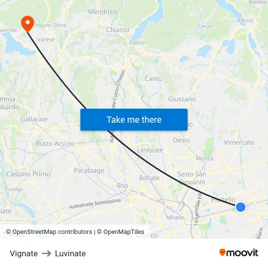 Vignate to Luvinate map