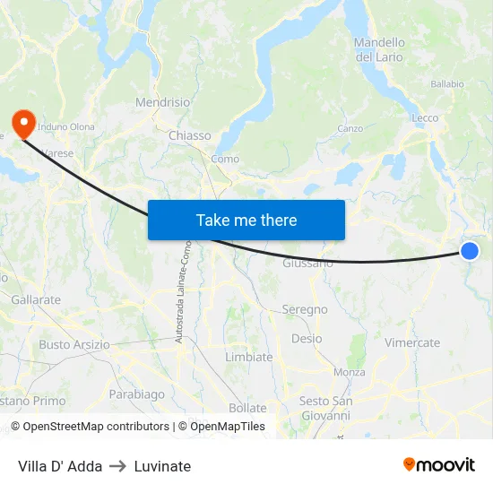 Villa D' Adda to Luvinate map