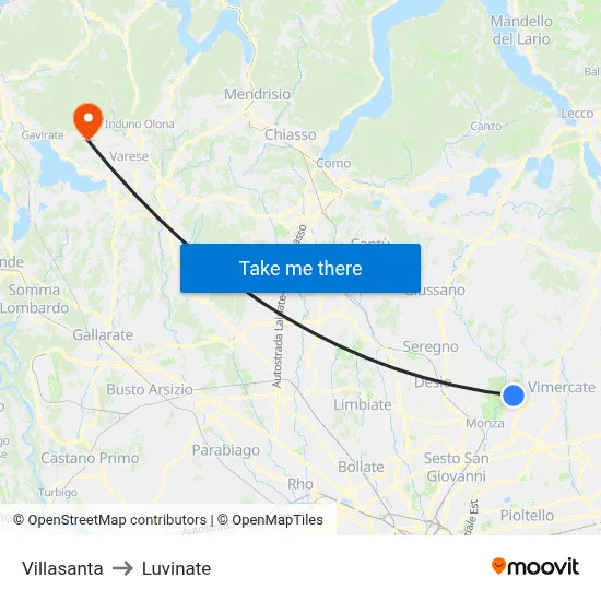 Villasanta to Luvinate map