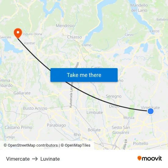Vimercate to Luvinate map