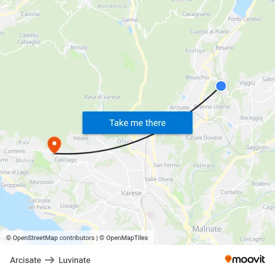 Arcisate to Luvinate map