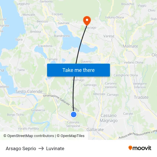 Arsago Seprio to Luvinate map