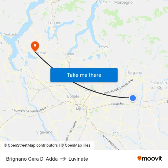Brignano Gera d'Adda to Luvinate map