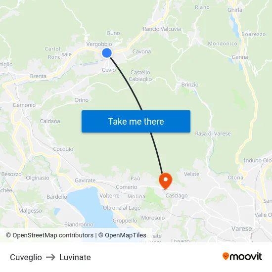 Cuveglio to Luvinate map