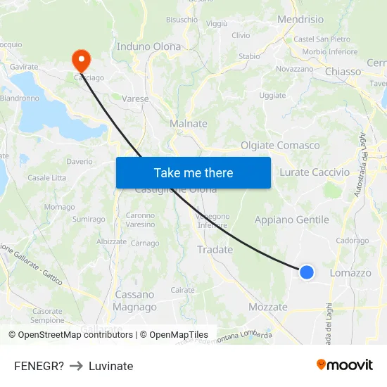 Fenegro to Luvinate map